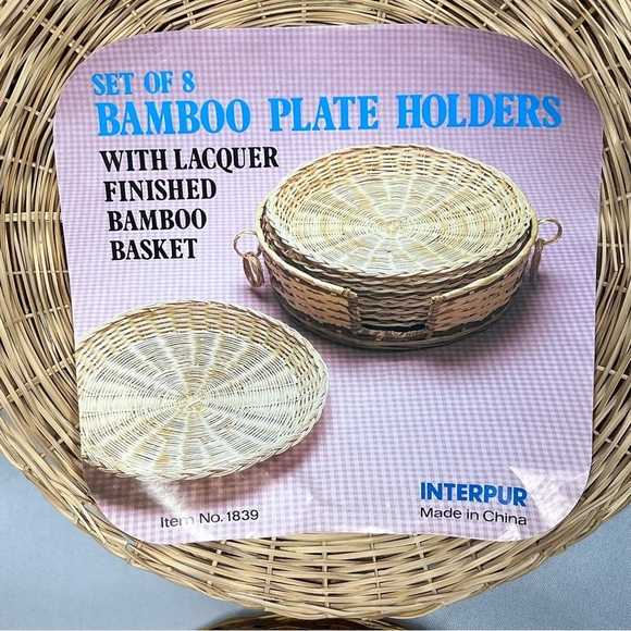 VTG INTERPUR Bamboo Wicker Plates and Basket Holders Four Sets of 8 - Picture 3 of 16